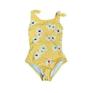 Hanna Andersson Girls Yellow Daisy Floral One-Piece Swimsuit With Adjustable Sho